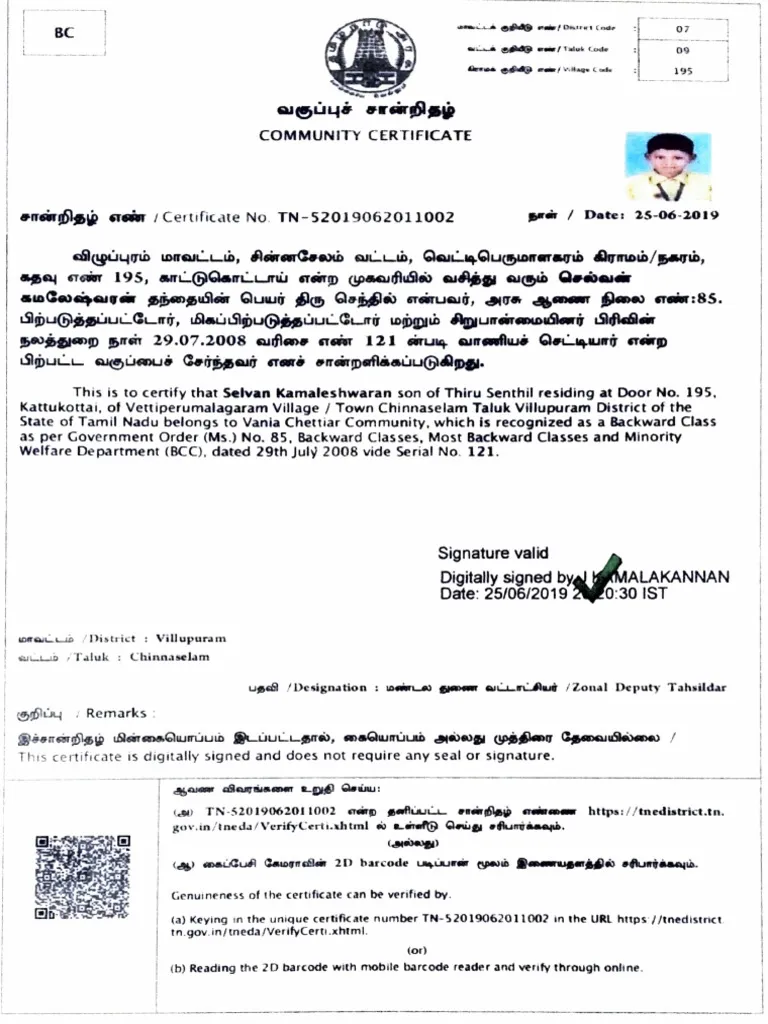 Community Certificate sample certificate